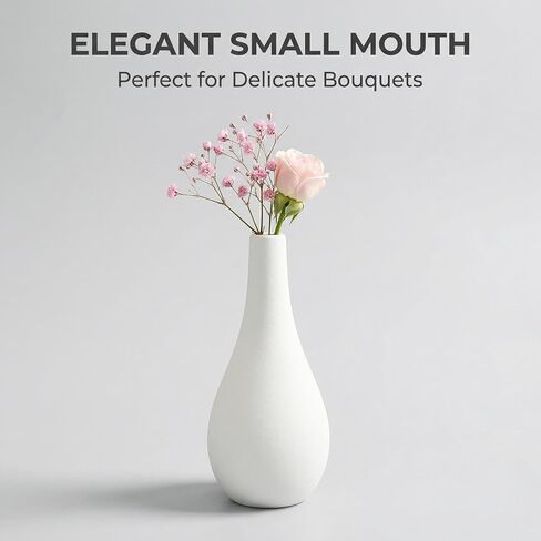 6.5Inch White Small Ceramic Bud Flower Vases Mini Narrow Neck Decorative Floral Vases Table Centerpiece for Home Decor Wedding Party Decorations in Kuwait