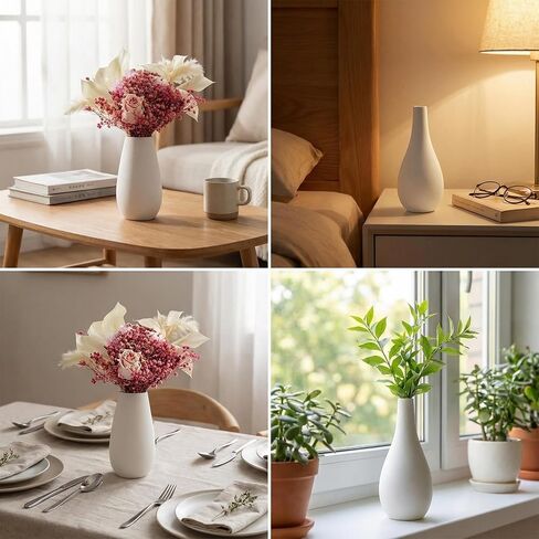 6.5Inch White Small Ceramic Bud Flower Vases Mini Narrow Neck Decorative Floral Vases Table Centerpiece for Home Decor Wedding Party Decorations in Kuwait