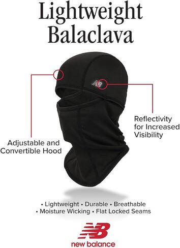 New Balance Lightweight Balaclava for Men & Women, Moisture-Wicking Performance Fabric Stretch Fit, Reflective Logo All-Season Face Cover Black in Saudi Arabia
