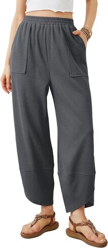 Womens Baggy Wide Leg Pants Summer Casual Elastic Waist Palazzo Harem Pants with Pockets (4S-Darkgrey-XXL) in Saudi Arabia