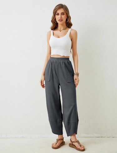 Womens Baggy Wide Leg Pants Summer Casual Elastic Waist Palazzo Harem Pants with Pockets (4S-Darkgrey-XXL) in Saudi Arabia