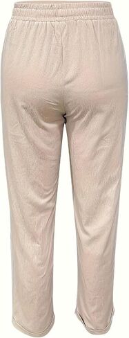Women's Stylish Straight Leg Pants Drawstring Elastic Waist Casual Folded Bottom Lounge s Slacks in Kuwait