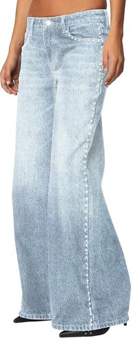 Forever 21 Low Rise Wide Leg Denim Pant with Stud Details in Kuwait