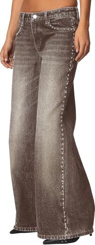 Forever 21 Low Rise Wide Leg Denim Pant with Stud Details in Kuwait