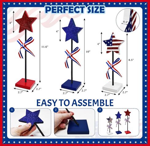 Gift Boutique 3 Patriotic Stars Wooden Table Decoration Centerpiece Block Red White & Blue 3 Size 4th of July Tiered Tray Tabletop Sign Independence Day Party Decor in Kuwait