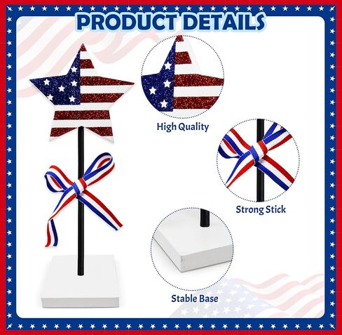 Gift Boutique 3 Patriotic Stars Wooden Table Decoration Centerpiece Block Red White & Blue 3 Size 4th of July Tiered Tray Tabletop Sign Independence Day Party Decor in Kuwait