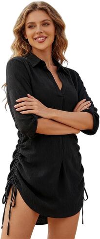 Drawstring Button Cover-up Dress: The All-round Fashion Swimwear Companion for Beach Fun in Spring, Summer and Autumn in Kuwait