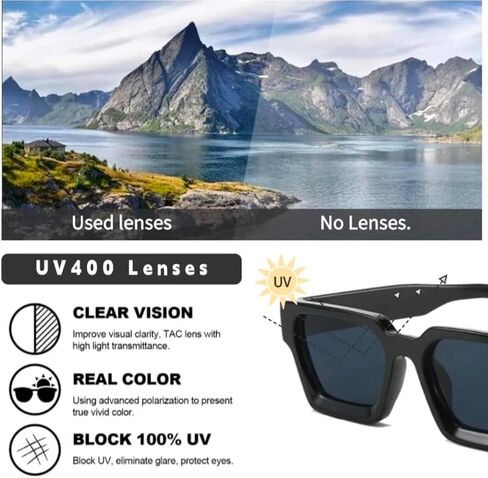 Square Sunglasses, Retro Classic Style, UV400 Protection, Unisex (Black Frame/Black Lens) Made In China in Kuwait