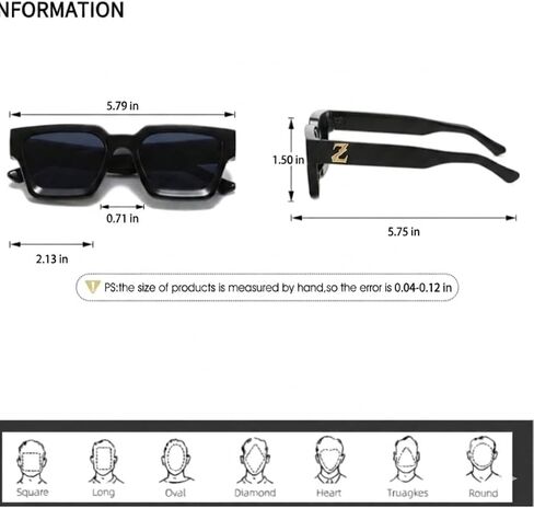 Square Sunglasses, Retro Classic Style, UV400 Protection, Unisex (Black Frame/Black Lens) Made In China in Kuwait