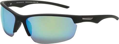 Piranha Glide Men's Sport Sunglasses with Black Half Frame and Green Mirror Lens in Saudi Arabia