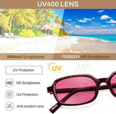 FEISEDY Trend Rectangular Sunglasses for Women Men,Vintage Small Square Skinny Y2k 90s Sun Glasses B9189 in Kuwait