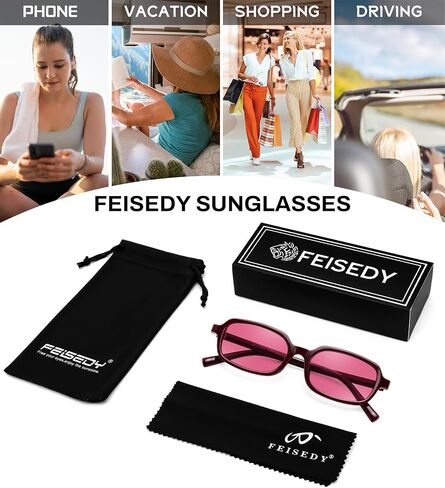 FEISEDY Trend Rectangular Sunglasses for Women Men,Vintage Small Square Skinny Y2k 90s Sun Glasses B9189 in Kuwait