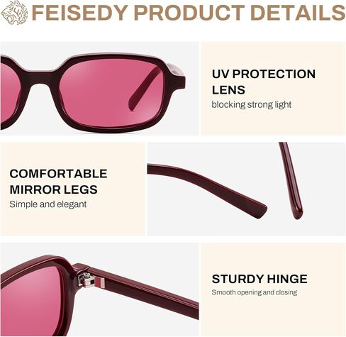 FEISEDY Trend Rectangular Sunglasses for Women Men,Vintage Small Square Skinny Y2k 90s Sun Glasses B9189 in Kuwait