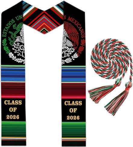 Graduation Stole, Mexican Graduation Sash for 2026 College Graduates Gifts | With Black Tassel & Honor Cord, Satin face, Double-sided in Saudi Arabia