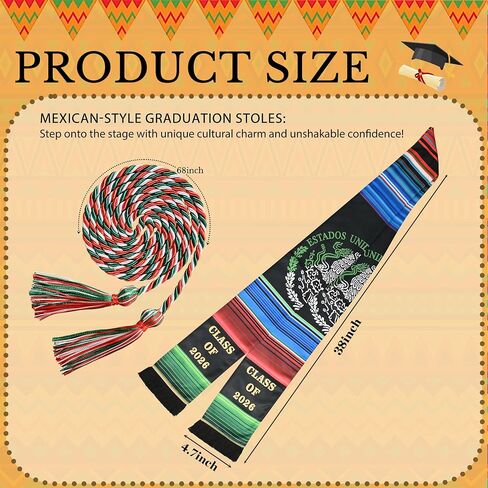 Graduation Stole, Mexican Graduation Sash for 2026 College Graduates Gifts | With Black Tassel & Honor Cord, Satin face, Double-sided in Saudi Arabia
