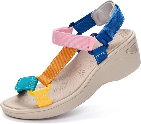 Low Wedge Sandals for Women Comfortable, Platform Open Toe Summer Wedges with Arch Support for Walking, Webbing Casual Women's Wedge Sandals with Adjustable Straps for Beach Vacation Travel Sport Dressy Wide Width in Kuwait
