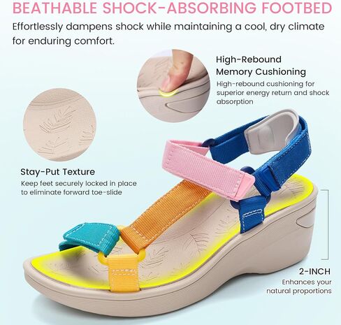 Low Wedge Sandals for Women Comfortable, Platform Open Toe Summer Wedges with Arch Support for Walking, Webbing Casual Women's Wedge Sandals with Adjustable Straps for Beach Vacation Travel Sport Dressy Wide Width in Kuwait
