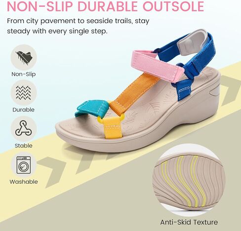 Low Wedge Sandals for Women Comfortable, Platform Open Toe Summer Wedges with Arch Support for Walking, Webbing Casual Women's Wedge Sandals with Adjustable Straps for Beach Vacation Travel Sport Dressy Wide Width in Kuwait