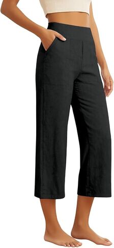 Petite Linen Capri Pants Women 2026 Summer Lightweight Elastic Waist Straight Wide Leg Gauze Capris with Pockets in Kuwait