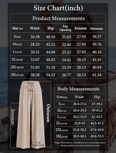 IWH Womens Palazzo Pants Flowy Lightweight Wide Leg Loose Casual Linen Elastic Waist with Drawstring Pocket Beach Blue Medium in Saudi Arabia