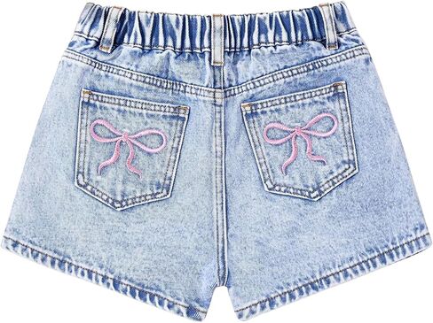 Girls Bow Jean Shorts Baggy Cute Y2K Elastic High Waist Washed Blue Summer Denim Shorts for Teen Girls 12-16Y in Saudi Arabia