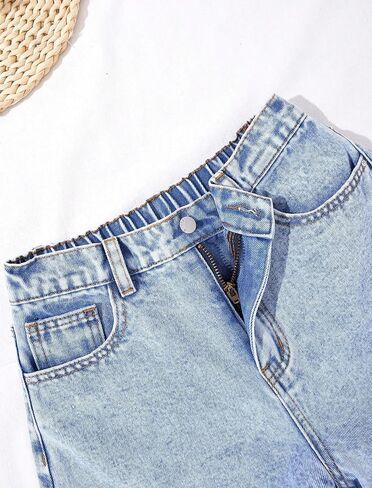 Girls Bow Jean Shorts Baggy Cute Y2K Elastic High Waist Washed Blue Summer Denim Shorts for Teen Girls 12-16Y in Saudi Arabia