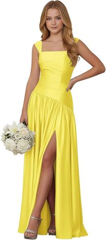 Satin Junior Bridesmaid Dresses Square Neck Flower Girl Dress Asymmetrical Drop Waist Formal A Line Gown in Saudi Arabia