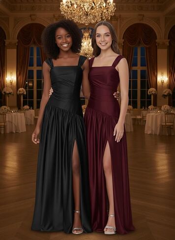 Satin Junior Bridesmaid Dresses Square Neck Flower Girl Dress Asymmetrical Drop Waist Formal A Line Gown in Saudi Arabia