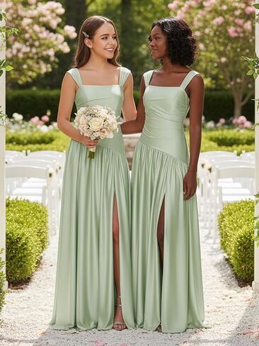 Satin Junior Bridesmaid Dresses Square Neck Flower Girl Dress Asymmetrical Drop Waist Formal A Line Gown in Saudi Arabia