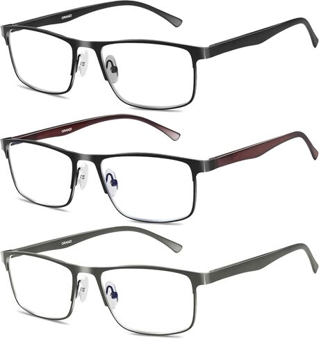 Reading Glasses Men - 3 pack Blue Light Blocking Eye Glasses for Men with Metal Square Frame (N1 Black & Brown & Gun 2.50) in Saudi Arabia