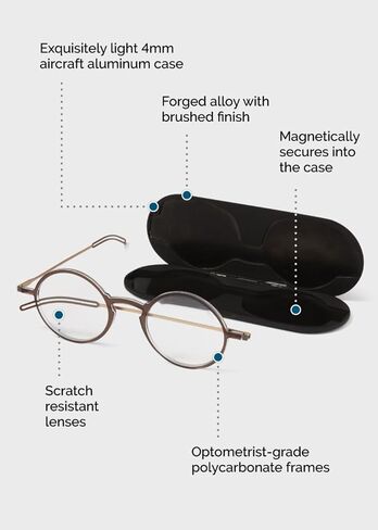 مجموعة نظارات القراءة Always With You by ThinOptics المكونة من 3 قطع + حافظة رفيعة واحدة - يتم توصيل أجهزة القراءة بالهاتف أو الجهاز اللوحي أو تناسب جيبك in Kuwait