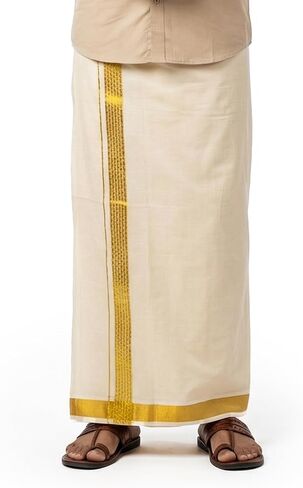 قطن Dhoti 4 Mtrs Vesti Mundu طبقة مزدوجة مع حدود زاري ذهبية للمناسبات الدينية وهدايا الزفاف بوجا in Kuwait