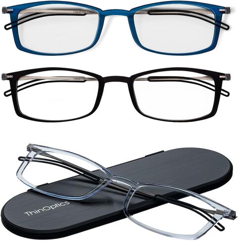 مجموعة نظارات القراءة Always With You by ThinOptics المكونة من 3 قطع + حافظة رفيعة واحدة - يتم توصيل أجهزة القراءة بالهاتف أو الجهاز اللوحي أو تناسب جيبك in Kuwait