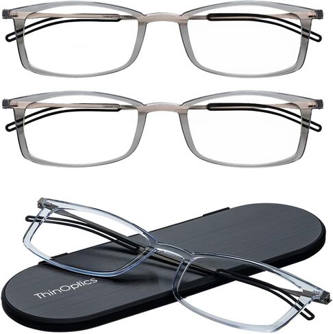 مجموعة نظارات القراءة Always With You by ThinOptics المكونة من 3 قطع + حافظة رفيعة واحدة - يتم توصيل أجهزة القراءة بالهاتف أو الجهاز اللوحي أو تناسب جيبك in Kuwait