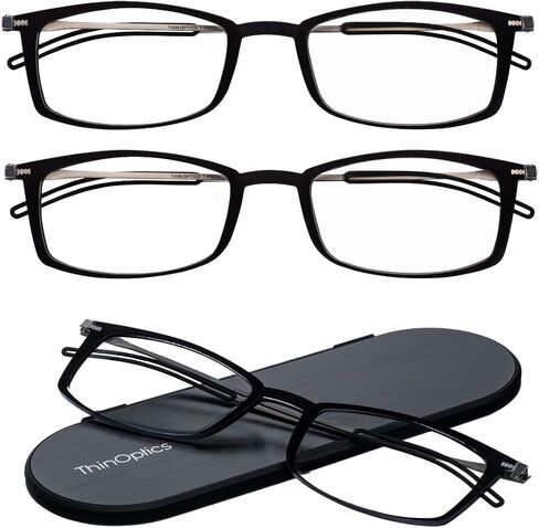مجموعة نظارات القراءة Always With You by ThinOptics المكونة من 3 قطع + حافظة رفيعة واحدة - يتم توصيل أجهزة القراءة بالهاتف أو الجهاز اللوحي أو تناسب جيبك in Kuwait