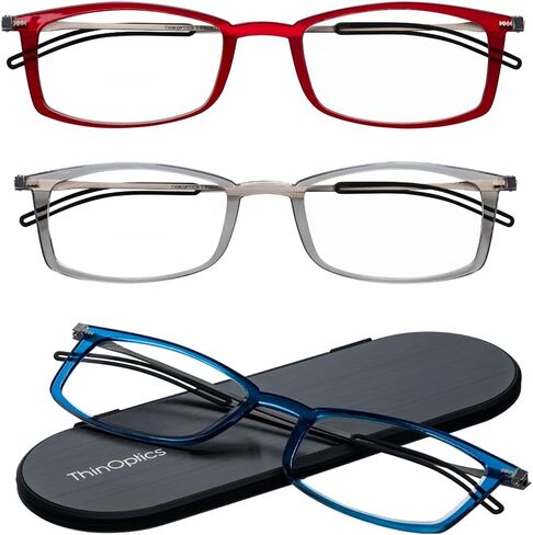 مجموعة نظارات القراءة Always With You by ThinOptics المكونة من 3 قطع + حافظة رفيعة واحدة - يتم توصيل أجهزة القراءة بالهاتف أو الجهاز اللوحي أو تناسب جيبك in Kuwait