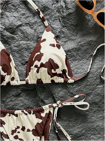 SHENHE Women's String Bikini Set Cow Print Triangle Halter Tie Side Bottom 2 Piece Swimsuits in Kuwait