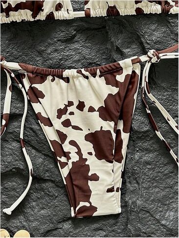 SHENHE Women's String Bikini Set Cow Print Triangle Halter Tie Side Bottom 2 Piece Swimsuits in Kuwait