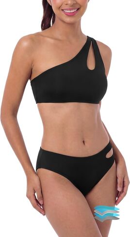 Beautikini Period Swimwear Menstrual Swimsuit One Shoulder Leakproof Bikini Set Side Cutout Sporty Bathing Suit for Teen Girl in Kuwait