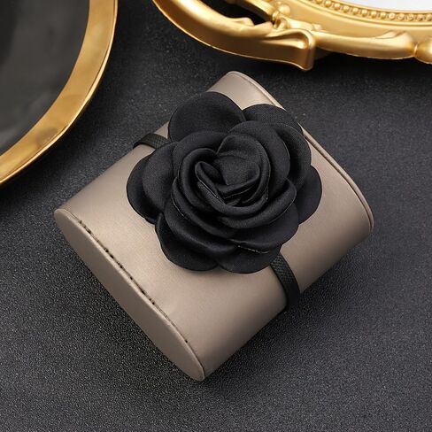 Black Rose Flower Bracelet for Women - Fabric Cloth Camellia Flowers Floral Adjustable Chain Bracelets Boho Wedding Party Banquet Prom Jewelry Hand Accessory in Kuwait