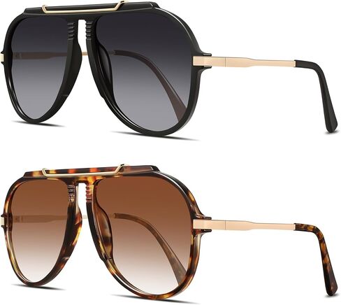 GRFISIA Oversized Retro Aviator Sunglasses for Women Men Gold Trendy 70s Metal Shades Tangle Free Sun Glasses in Kuwait