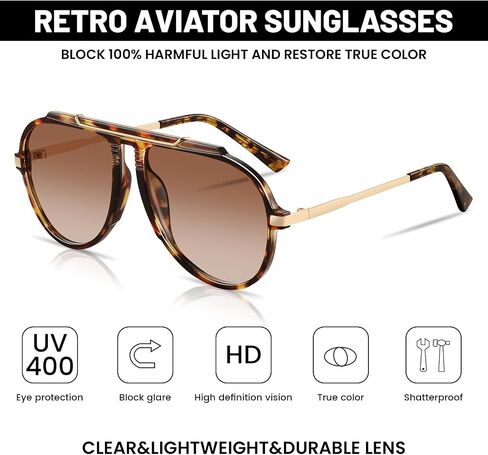 GRFISIA Oversized Retro Aviator Sunglasses for Women Men Gold Trendy 70s Metal Shades Tangle Free Sun Glasses in Kuwait