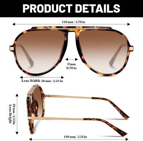 GRFISIA Oversized Retro Aviator Sunglasses for Women Men Gold Trendy 70s Metal Shades Tangle Free Sun Glasses in Kuwait