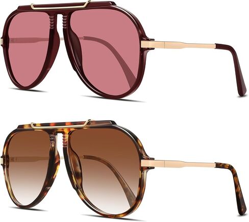 GRFISIA Oversized Retro Aviator Sunglasses for Women Men Gold Trendy 70s Metal Shades Tangle Free Sun Glasses in Saudi Arabia