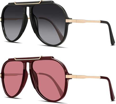 GRFISIA Oversized Retro Aviator Sunglasses for Women Men Gold Trendy 70s Metal Shades Tangle Free Sun Glasses in Kuwait