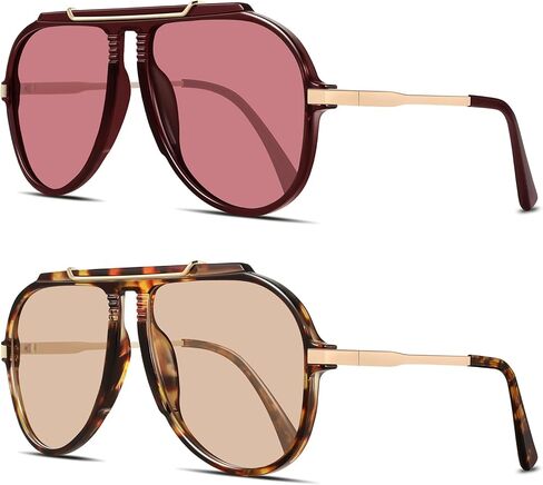 GRFISIA Oversized Retro Aviator Sunglasses for Women Men Gold Trendy 70s Metal Shades Tangle Free Sun Glasses in Kuwait