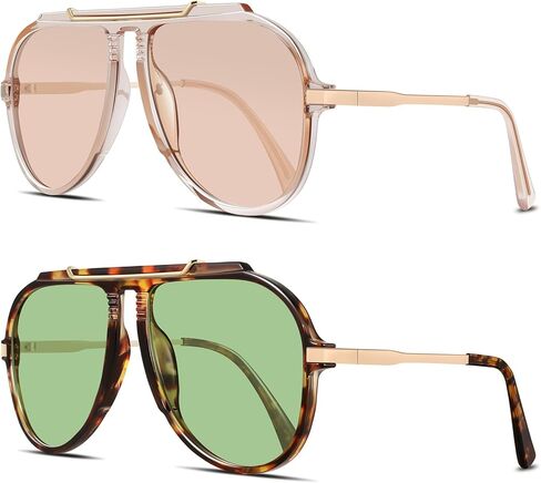GRFISIA Oversized Retro Aviator Sunglasses for Women Men Gold Trendy 70s Metal Shades Tangle Free Sun Glasses in Kuwait