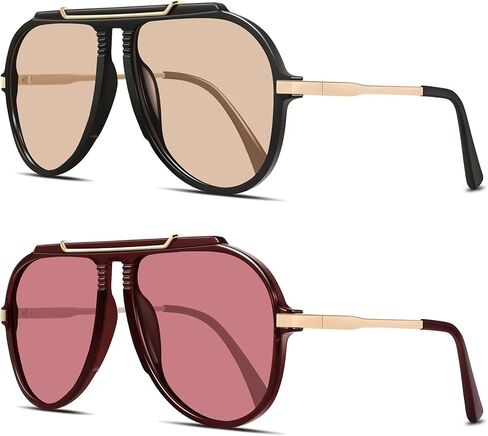 GRFISIA Oversized Retro Aviator Sunglasses for Women Men Gold Trendy 70s Metal Shades Tangle Free Sun Glasses in Kuwait