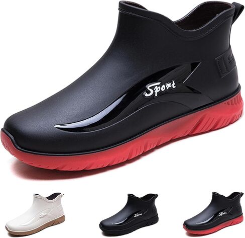 Men's Flat Garden Rain Boots Fashion Soft Platform Anti-Slip Outdoor Mid Top Work Waterproof Galoshes Short Rain Boot in Saudi Arabia