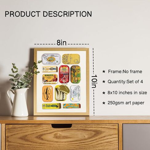 NaZaUK Sardine Decor Fish Coastal Beach Vintage Art Prints, Vintage Kitchen Wall Art Prints, Retro Fun Sardine Fish Poster For Kitchen Dining Wall Decor, 8x10 Unframed Set of 4 in Saudi Arabia
